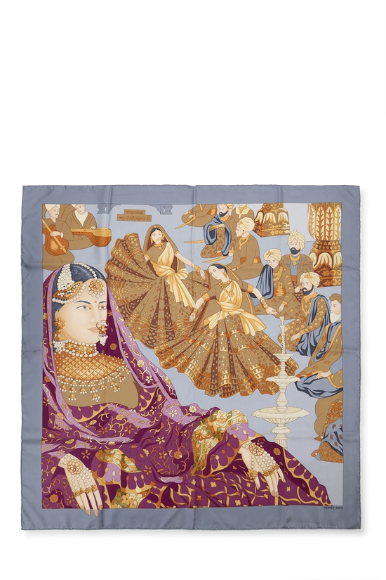Pre-Owned Grey & Multicolor 'Splendeur des Maharajas' Silk Scarf