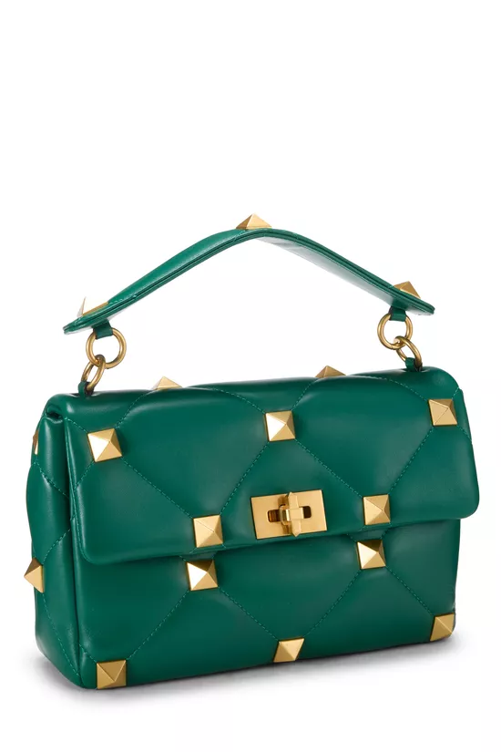 Green Leather Roman Stud Flap Bag Medium, , large image number 1