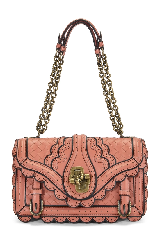 Pink Intrecciato Leather Wing Tip City Knot Shoulder Bag, , large image number 0