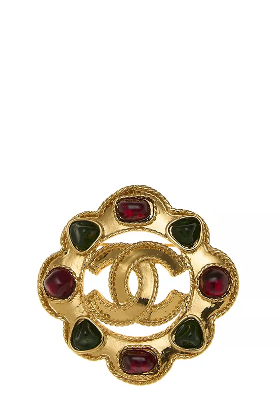 Gold & Multicolored Gripoix 'CC' Pin, , large image number 0