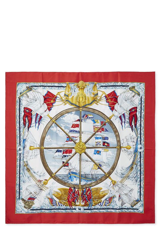 Red & Multicolor 'Vive le Vent' Silk Scarf 90, , large image number 0