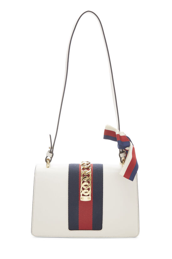 Gucci White Leather Mini Sylvie Top Handle Bag Gold Hardware