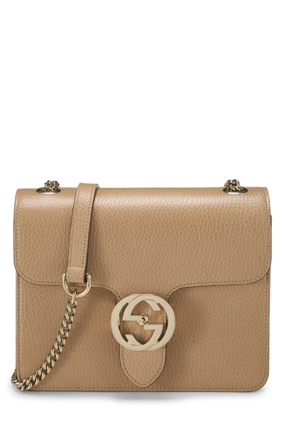 Beige Leather Interlocking Crossbody Small