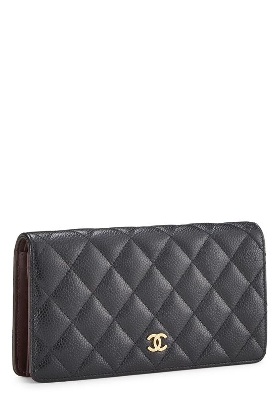 Black Quilted Caviar Classic Long Yen Wallet, , large image number 1