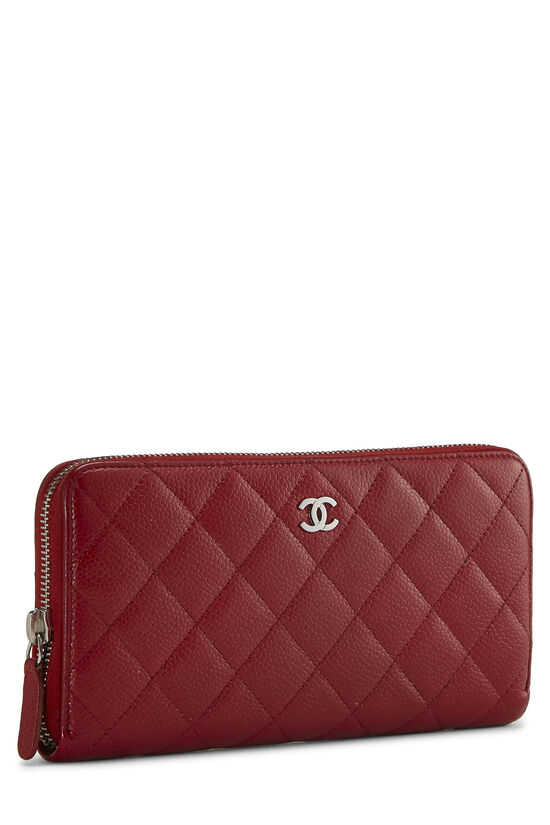 Red Quilted Caviar Zip Around Wallet, , large image number 1
