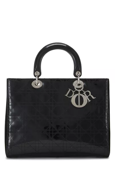 Black Cannage Patent Leather Lady Dior Large