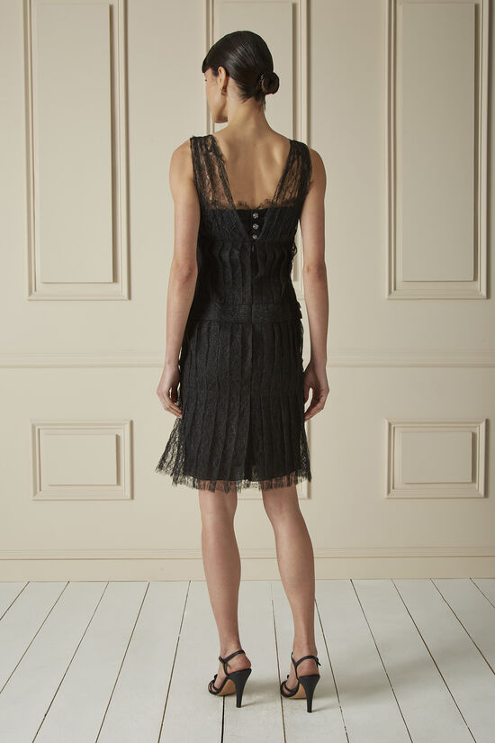Black Sparkly Pleated Lace Midi Dress, , large image number 1