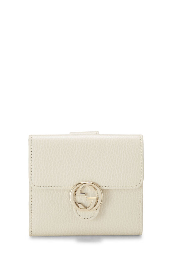 White Grained Leather Interlocking French Flap Wallet, , large image number 0