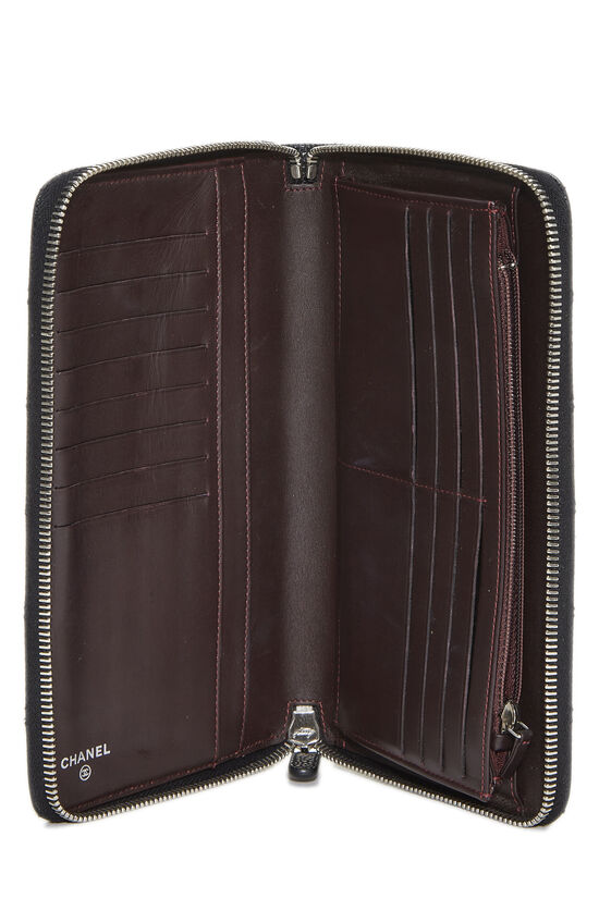 Black Quilted Caviar Zip Around Wallet, , large image number 3