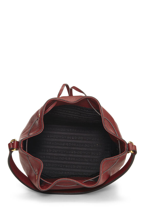 Red Vitello Daino Convertible Drawstring Bucket Bag, , large image number 6