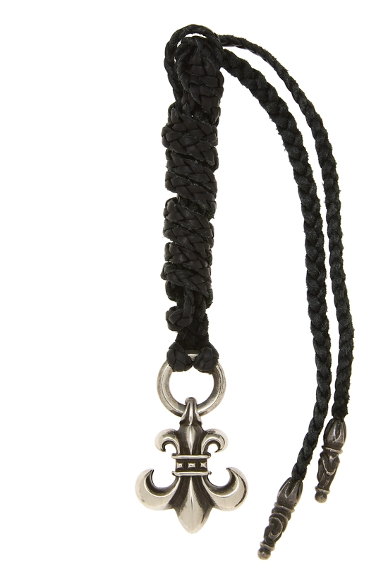 Sterling Silver BS Fleur-de-lis Pendant & Leather Braid, , large image number 0