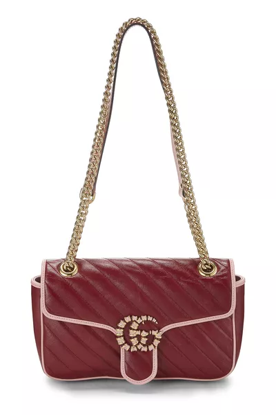 Red Leather Torchon GG Marmont Shoulder Bag Small