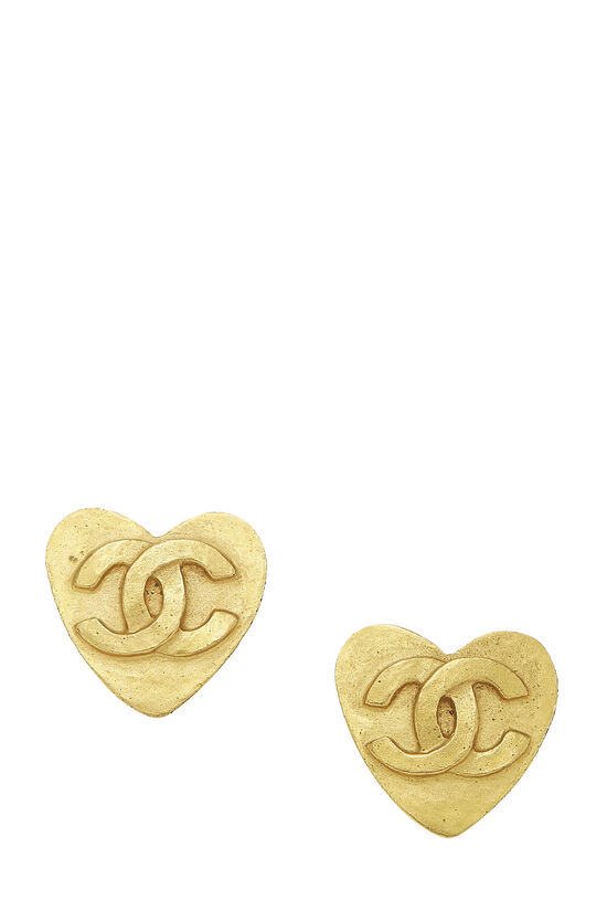 Gold CC Heart Earrings Large, , large image number 1
