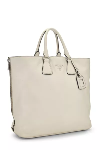 White Vitello Daino Side Zip Tote Large, , large
