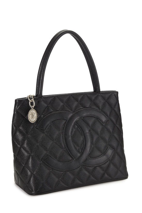 Black Quilted Caviar Medallion Tote, , large image number 1