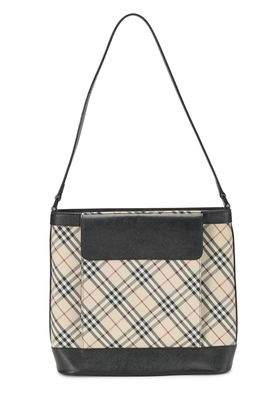 Black Jacquard Check Pocket Bucket Tote Small, , large image number 0