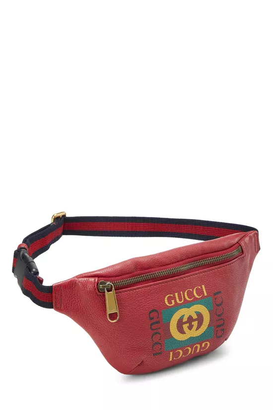Red Leather Logo Printed Belt Bag, , large image number 1