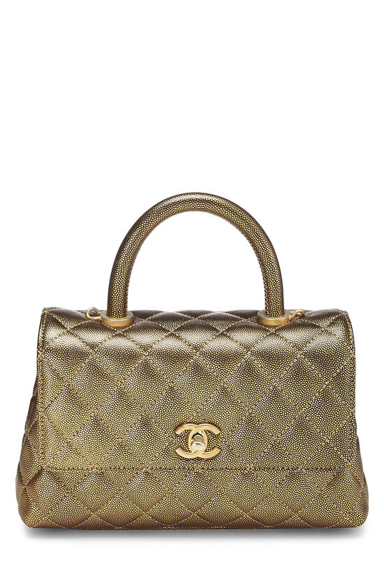 Chanel Coco Handle Flap Quilted Caviar Aged Gold-tone Small Black in Caviar  with Aged Gold-Tone - US