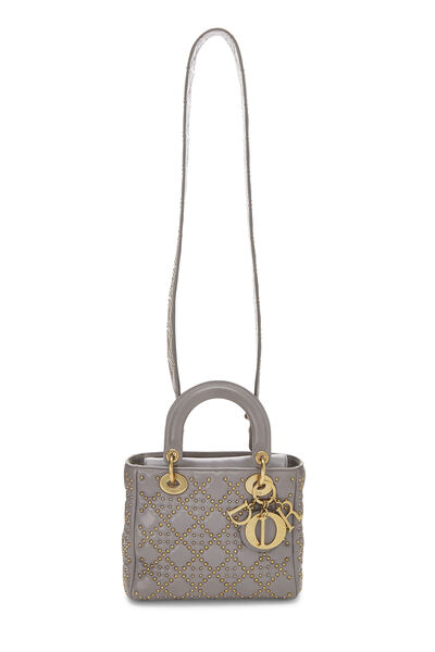 Grey Studded Leather Lady Dior Small, , large