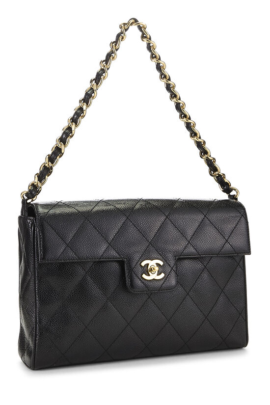 Black Quilted Caviar Shoulder Bag, , large image number 1