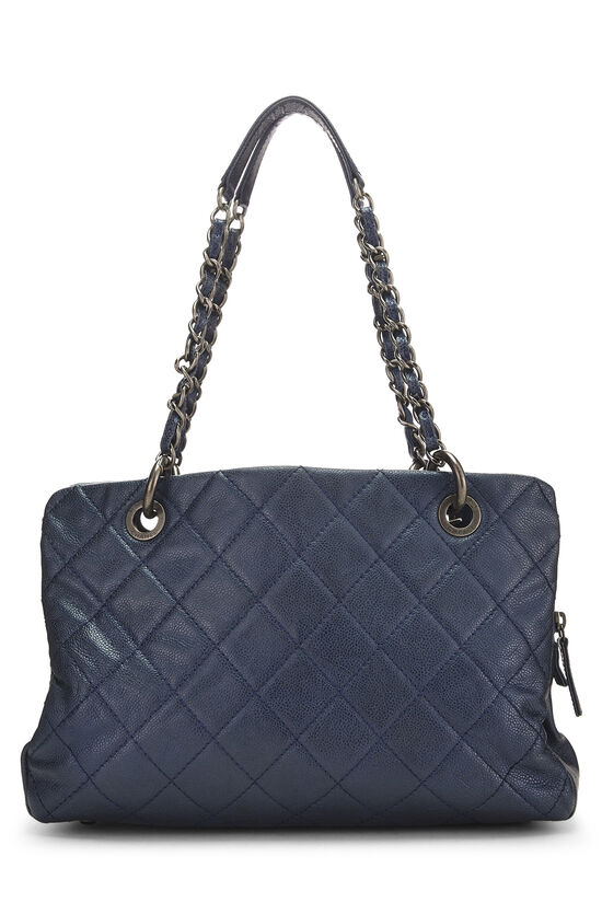 Metallic Blue Quilted Caviar Tote Small
