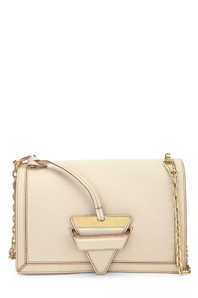 Beige Calfskin Leather Barcelona Soft Bag Medium