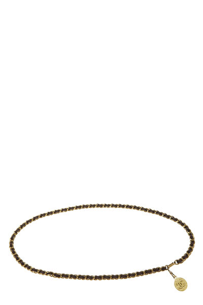 Gold & Burgundy Leather Chain Belt