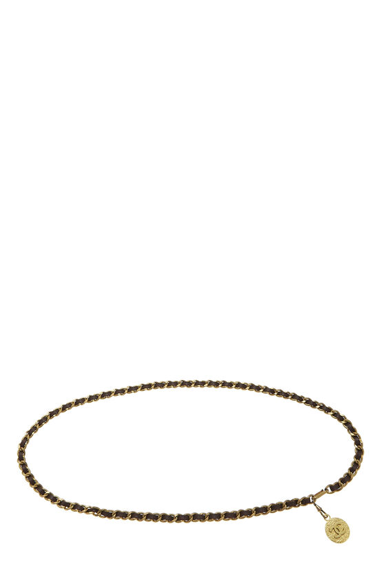 Gold & Burgundy Leather Chain Belt, , large image number 0