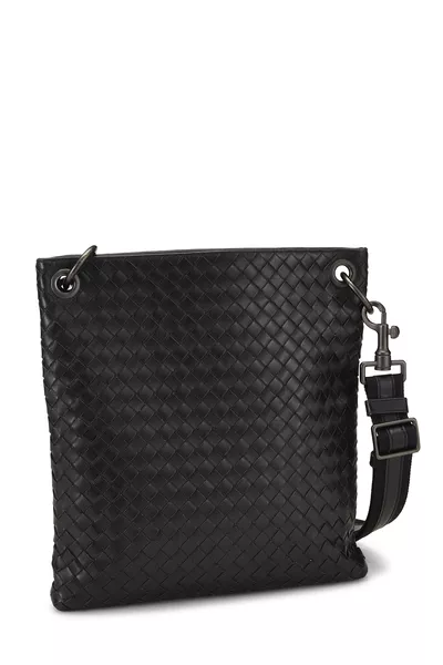 Black Intrecciato Flat Messenger Bag, , large