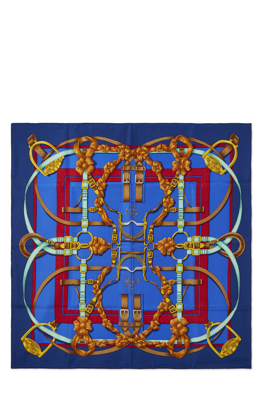 Blue & Multicolor 'Grand Manege' Silk Scarf 90, , large image number 1