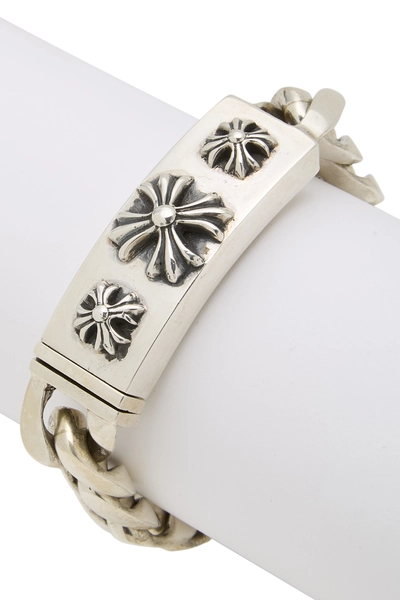 Sterling Silver 3 Cross ID Bracelet