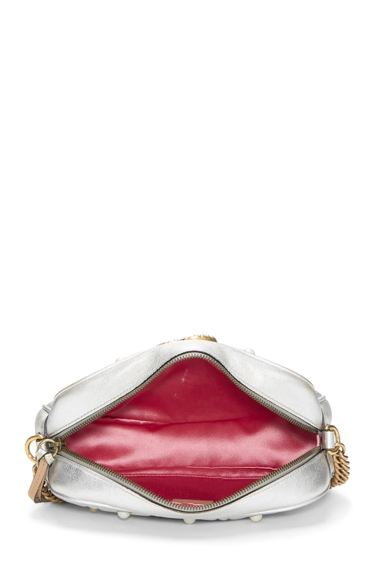 Silver Leather & Faux Pearl GG Marmont Crossbody Small, , large image number 5