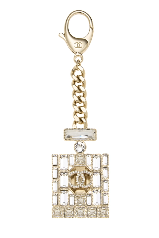 Gold Crystal 'CC' Perfume Bottle Bag Charm, , large image number 0