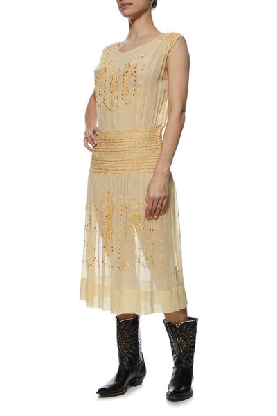 1920s Hungarian Embroidered Cotton Dress, , large