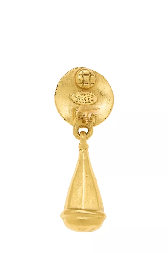 Gold Round 'CC' Dangle Earrings, , large image number 2