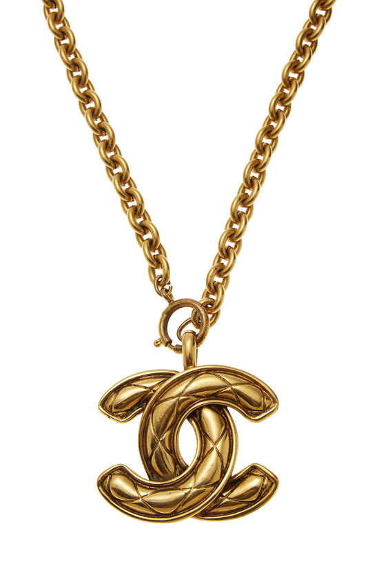 Gold Quilted 'CC' Necklace Large, , large image number 1