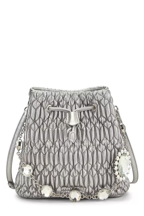 Silver Nappa Crystal Drawstring Bucket Bag, , large image number 0
