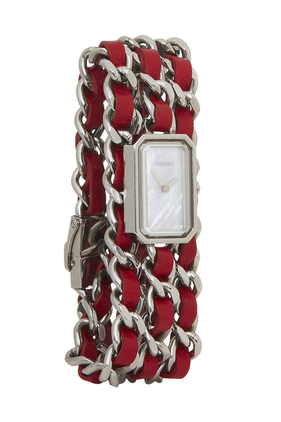 Silver & Red Leather Premiere Watch Small, , large image number 0