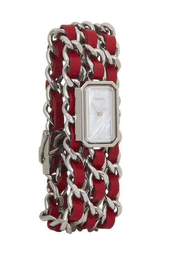 Silver & Red Leather Premiere Watch Small