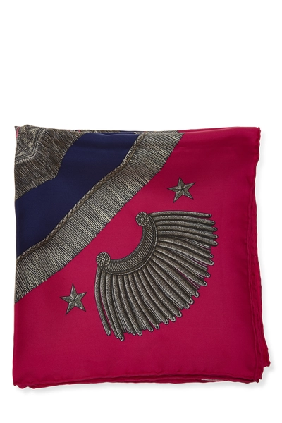 Pink & Multicolor 'Poste et Cavalerie' Silk Scarf 90, , large