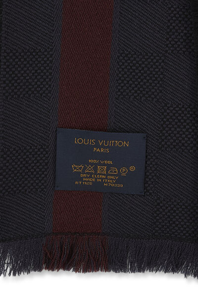 Navy Damier Graphite Wool Scarf, , large