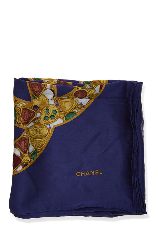 Purple Silk 'CC' Scarf, , large image number 1