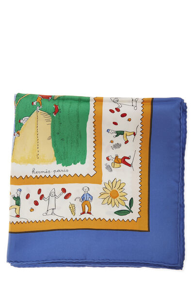 Blue & Multicolor 'Retour A La Terre' Silk Scarf 90, , large