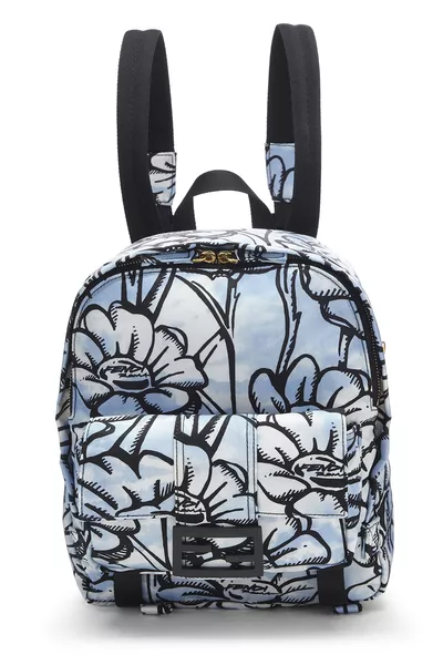 Blue & Black Nylon Printed Backpack Small