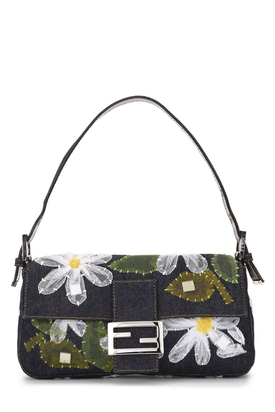 Navy Floral Embroidered Baguette