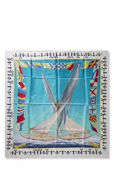 White & Multicolor 'En Course' Silk Scarf 90