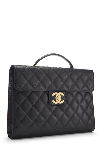 Black Quilted Caviar Briefcase, , large