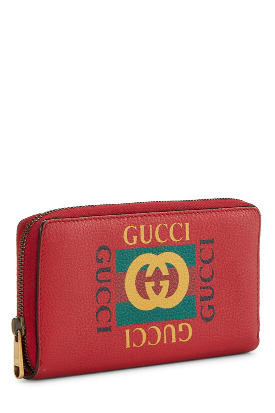 Pre-Owned Red Leather Zip Around Logo Wallet QFA1IG1LRB004 