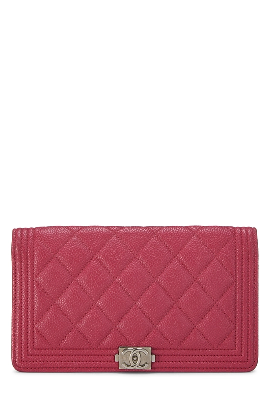 Red Quilted Caviar Boy Long Wallet, , large image number 0