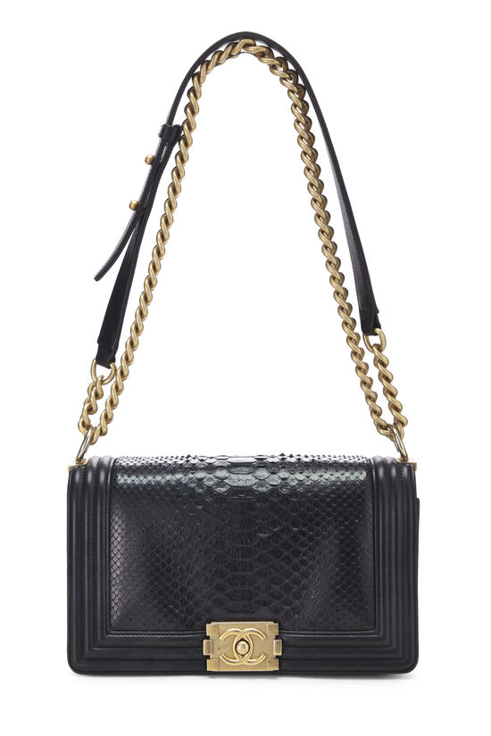 Chanel Black Python Boy Bag Medium Q6B01A2FK7001